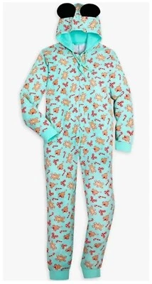 Mickey Holiday Treats One Piece Adult Large Pajamas Hooded W Ears PJs Union Suit - Image 1 of 4