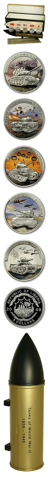 Liberia Tanks of World War II 5 Proof Silver Crowns 2008 Case COA - Image 1 of 1