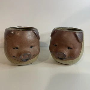 Set Of Vintage UCTCI Japan 3D Stoneware Mug S Ceramic Pottery 1970s ~PAIR - Picture 1 of 6