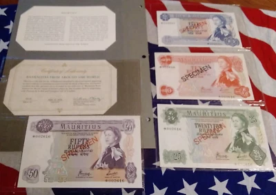 MAURITIUS COMPLETE 4 SPECIMEN 1978 002616 CS1 P 30- 33 UNC LOW SERIAL COA - Image 1 of 3