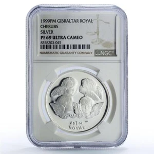 Gibraltar 1 royal Four Cherubs Angels Faith Religion PF69 NGC silver coin 1999 - Picture 1 of 2