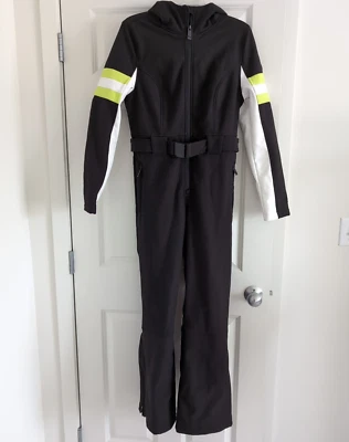 Noize Womens Medium Madge Hooded One Piece Ski Suit Black White Bright Green - Image 1 of 4