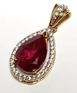 Stunning! 22K Yellow Gold Genuine Diamond & Ruby Ladies Teardrop Pendant Charm - Picture 1 of 10
