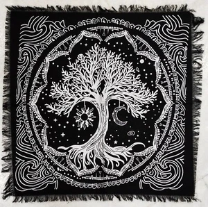 Tarot Witchcraft Card Altar Cloths Square 18" Silver Sun Moon tree Table Napkins - Picture 1 of 5