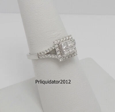 1/2CT Natural Diamond Halo Frame Engagement Wedding Bridal Ring 10K White Gold - Image 1 of 4