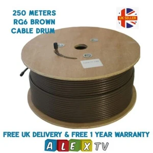 250m Brown RG6 High Quality Coax Cable Drum for Freesat Satellite Sky TV Aerial - Imagen 1 de 3