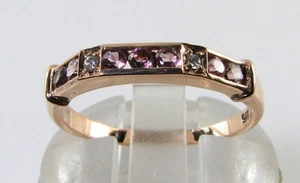 9CT 9K ROSE GOLD PINK TOURMALINE DIAMOND ART DECO INS ETERNITY BAND RING FREE Sz - Picture 1 of 5