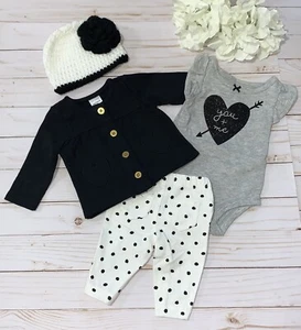 Carter’s Baby Mädchen Body, Hose, Strickjacke & handgefertigte Mütze Set Größe - Neugeborenes - Bild 1 von 12