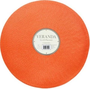 Set of 6 Same Round Woven Polypropylene Placemats (15") ORANGE COLOR,VERANDA, BM - Picture 1 of 8