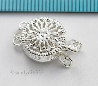 1x STERLING SILVER 2-STRAND CLASSIC FILIGREE ROUND PEARL BOX CLASP 11.6mm #3042 - Image 1 of 4