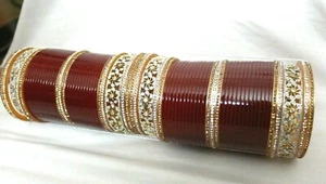 Indian Bridal Red Punjabi Bangles Choora Designer AD Stone Fashion Chura Set - Picture 1 of 8