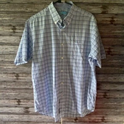 J. McLaughlin Men's Short-Sleeved Button-Down Shirt Size L Blue White Plaid - Image 1 of 4