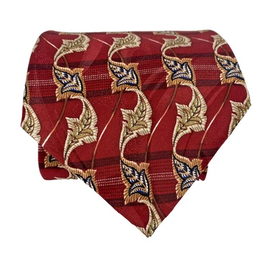Corbata Oscar de la Renta para Hombres Roja Dorada Azul Seda Clásica Hoja Patrón a Cuadros Corbata Foto 1 de 4