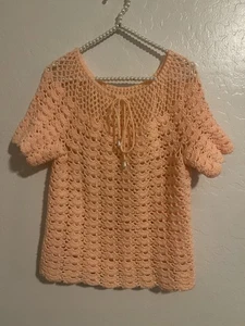 Hand Knit Peach Top OS - Picture 1 of 3