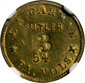 54th Pennsylvania Volunteers Joseph A. Garman 3 Cents Sutler Token (20-13) - Picture 1 of 4