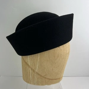 Vintage Black Wool Laura Ashley Sailor Hat 100% Wool Made In Great Britain - Picture 1 of 7