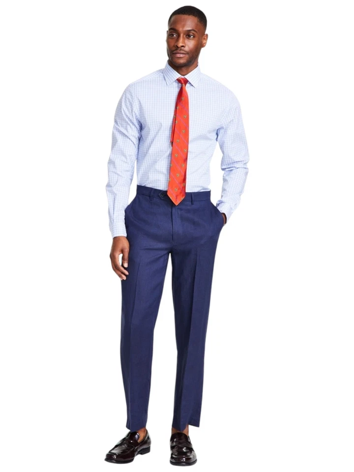 Мужские брюки Nautica современного покроя 36/32 темно-синий однотонный лен - Изображение 1 из 1