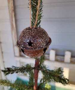 Primitive Rusty Glitter Jingle Bell Ornaments 2.5" Set of 3 NWT Christmas Winter - Picture 1 of 7