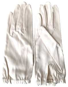NEW 1950's NEYRET Satin Wrist Gloves Trimingham's Bermuda Made in France Blush 7 - Picture 1 of 14