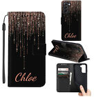 Wallet Cover Personalised Name Leather Case For Samsung Galaxy S23 S24 A15 A54