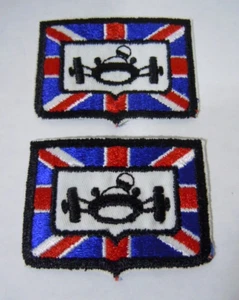 PAIR Union Jack- Formula Racer UK Vintage Look Sew-On Patch 2.6" -Brabham-Lotus - Picture 1 of 2