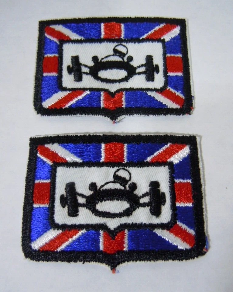 PAIR Union Jack- Formula Racer UK Vintage Look Sew-On Patch 2.6" -Brabham-Lotus - Image 1 of 2