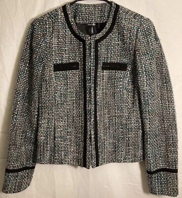 Daisy Fuentes Blue, Black, Tan Business Blazer Padded Shoulders Size Small - Image 1 of 4