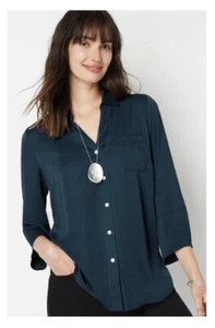 J Jill Soft Luxe Button Up Shirt 3/4 Sleeve Midnight Blue Medium - Picture 1 of 4