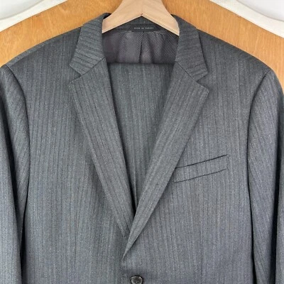 Hugo Boss Suit Mens 42R Gray Striped Herringbone 2 Button Tesse Biella Wool 32 - Image 1 of 4