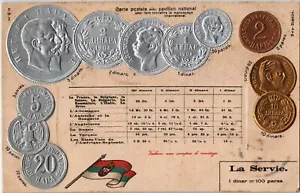 Vecchia cartolina numismatica monete d'epoca dalla Serbia (1108) - Foto 1 di 2