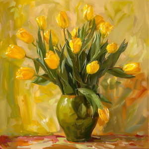 5D Diamond Painting Green Vase of Yellow Tulips Kit