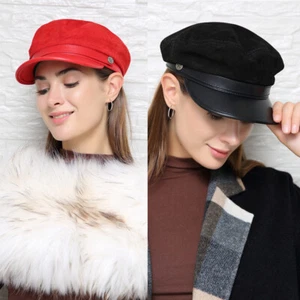 Women's Ladies Real Suede leather Flat Cap Beret Newsboy Army/Navy caps/hats - Picture 1 of 17