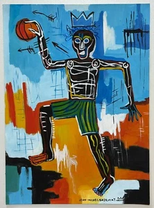 Jean-Michel Basquiat (Handmade) Drawing On old Paper Signed & Stamped, Vtg Art - Picture 1 of 4