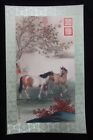 Fine Large Old Chinese Paper Painting Two Horses "LangShiNing" Mark