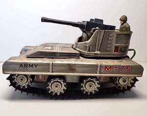 Tin Battery Operated M-75 Army Tank Toy SANKEI Japan 1950s - Picture 1 of 8