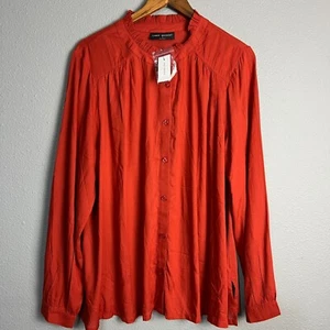 Lane Bryant Ruffle Neck Pleated Blouse Long Sleeve Button Front Top Plus Size 14 - Picture 1 of 9