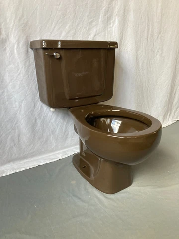 Vintage Teakwood Brown Coffee Bean Porcelain Toilet Old Crane Bath 283-23E Cover