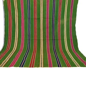 Handmade Moroccan Green Rug Pink Red Blue Gold Stripes Berber Tribal Wool Carpet - Picture 1 of 22