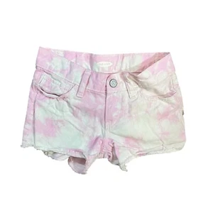 Old Navy Girls Tie Dye Denim Shorts Cutoff Pink White 100% Cotton Size 6 Summer - Picture 1 of 4