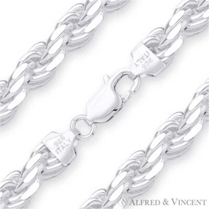 Pulsera de cadena italiana de corte diamante de 7,5 mm cuerda giratoria en plata esterlina 925 Italia - Imagen 1 de 2