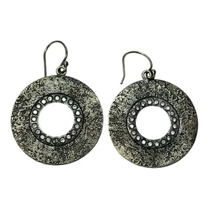 Silpada Sterling 925 Silver Textured Circle CZ Dangle Earrings W1871 - Picture 1 of 5