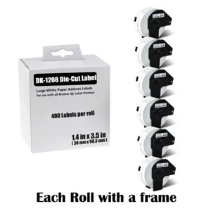 6 Rolls Large Paper Address Labels DK-1208 for Brother QL Printer 1-1/2"x3-1/2" - Picture 1 of 20