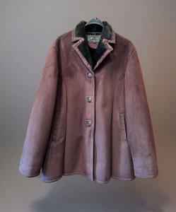 VTG Women's XL Brown Suede Lambskin Fur Jacket Italian Vegan? Maker F.D Korea - Picture 1 of 6