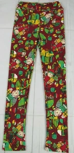 LuLaRoe Kids Christmas Legging Burgundy with Multi Color & Elves Size L/XL NWT - Picture 1 of 3