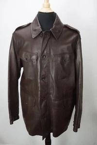 Ralph Lauren Purple Label RLPL Brown Leather Utility Military Jacket Coat Sz XL - Picture 1 of 7