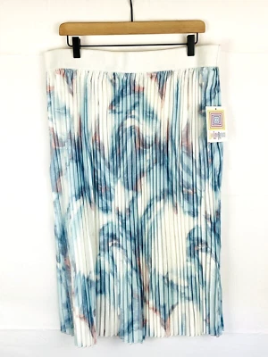 NUEVO CON ETIQUETAS $55 LuLaRoe Jill Azul Rosa Blanco Estampado Gasa Midi Acordeón Falda Plus 2X Foto 1 de 3