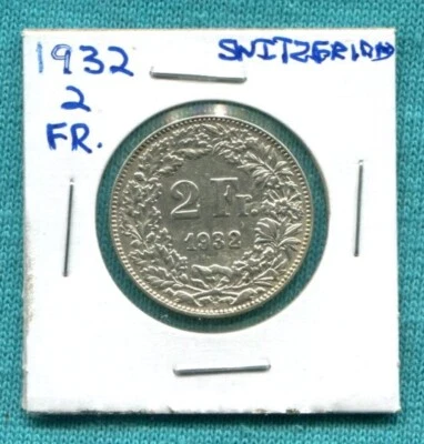 Lustrous 1932 Switzerland 2-Franc Silver Coin - Free Shipping - Image 1 of 4