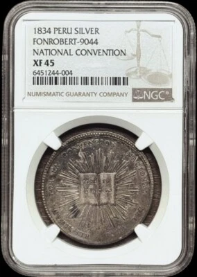 PERU Lima Silver Proclamation Medal 1834 Convention National NGC XF 45 - Image 1 of 4