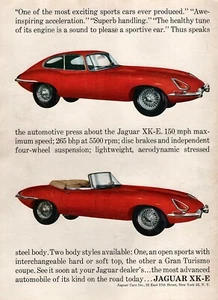 Jaguar XKE Roadster 1962 y cupé anuncio en color original ""Most Advanced - Imagen 1 de 1
