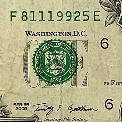 Billete de un dólar Full House Fancy número de serie 2009 F81119925E impresión FW 1s 9s Foto 1 de 4